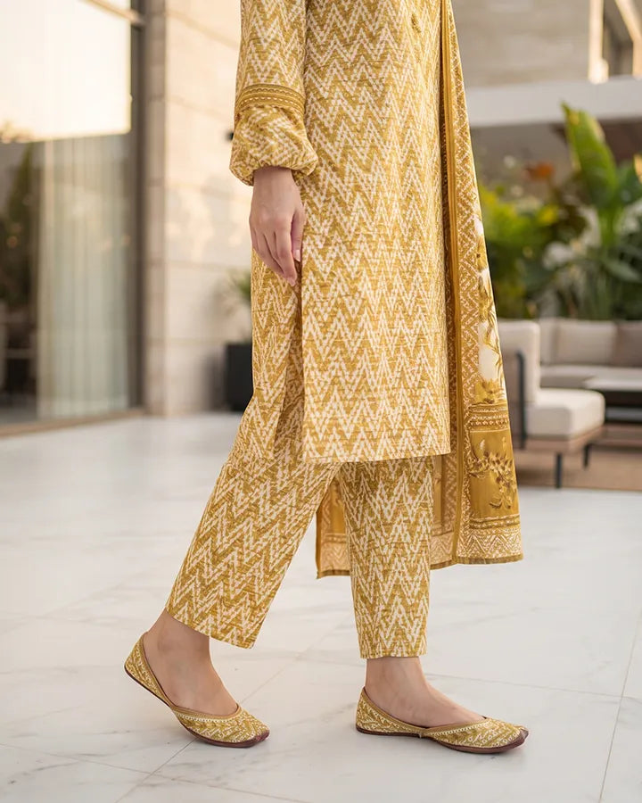 Mustard Chevron Lawn Suit