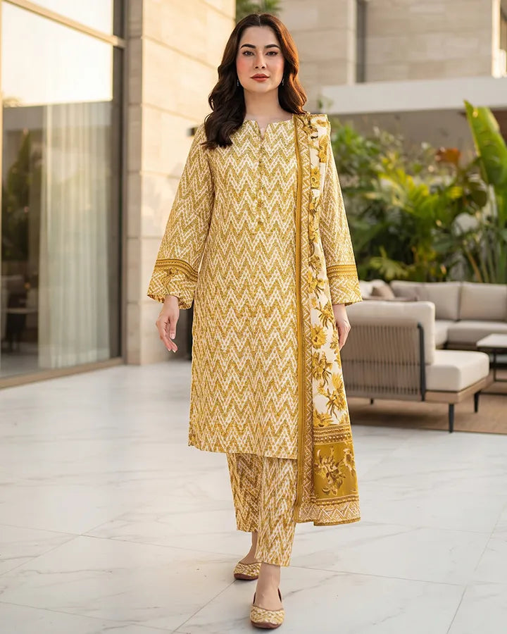 Mustard Chevron Lawn Suit