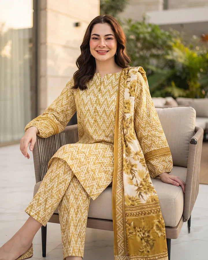 Mustard Chevron Lawn Suit
