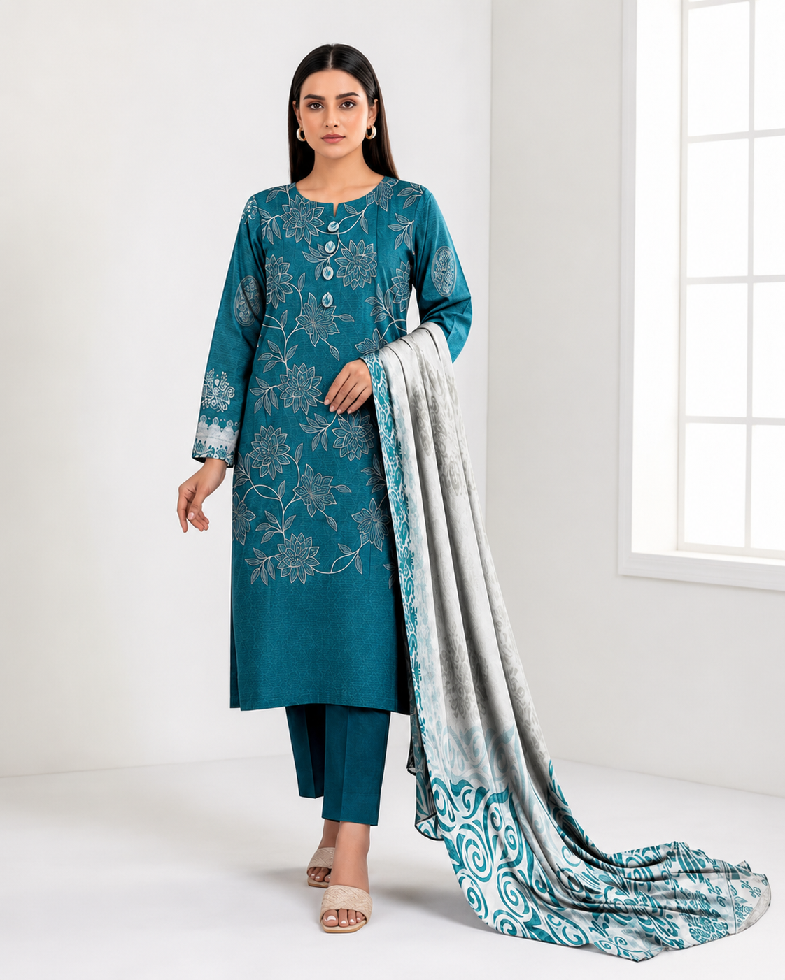 SAPPHIRE | Opulence Chamki Lawn – Premium 3-Piece