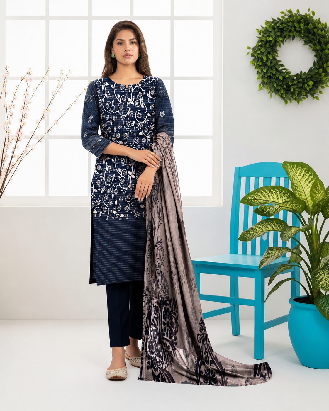 SAPPHIRE | Opulence Chamki Lawn – Premium 3-Piece