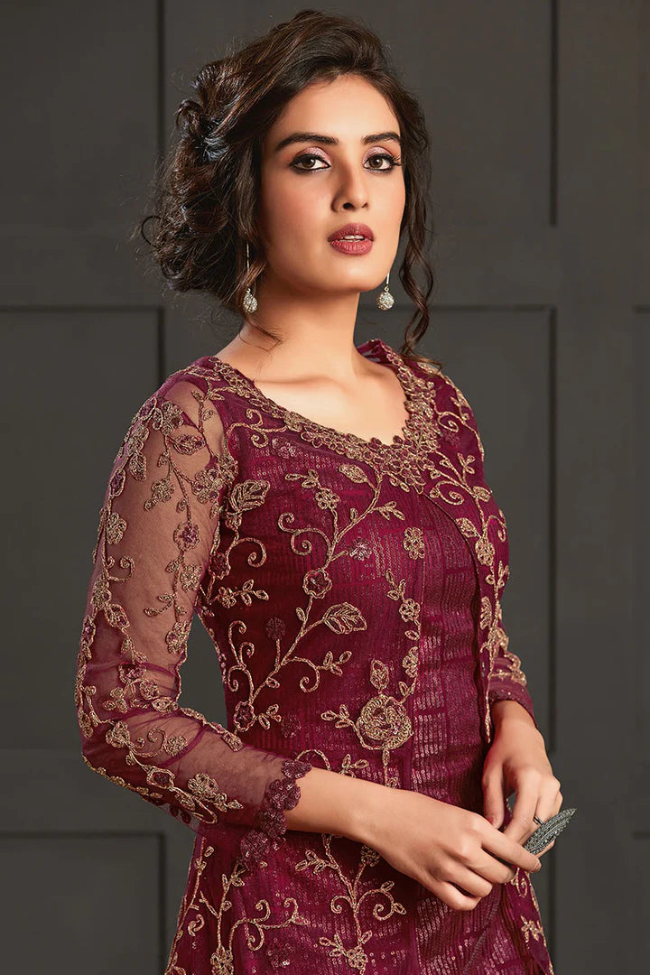 Light Maroon Embroidered Trouser Suit