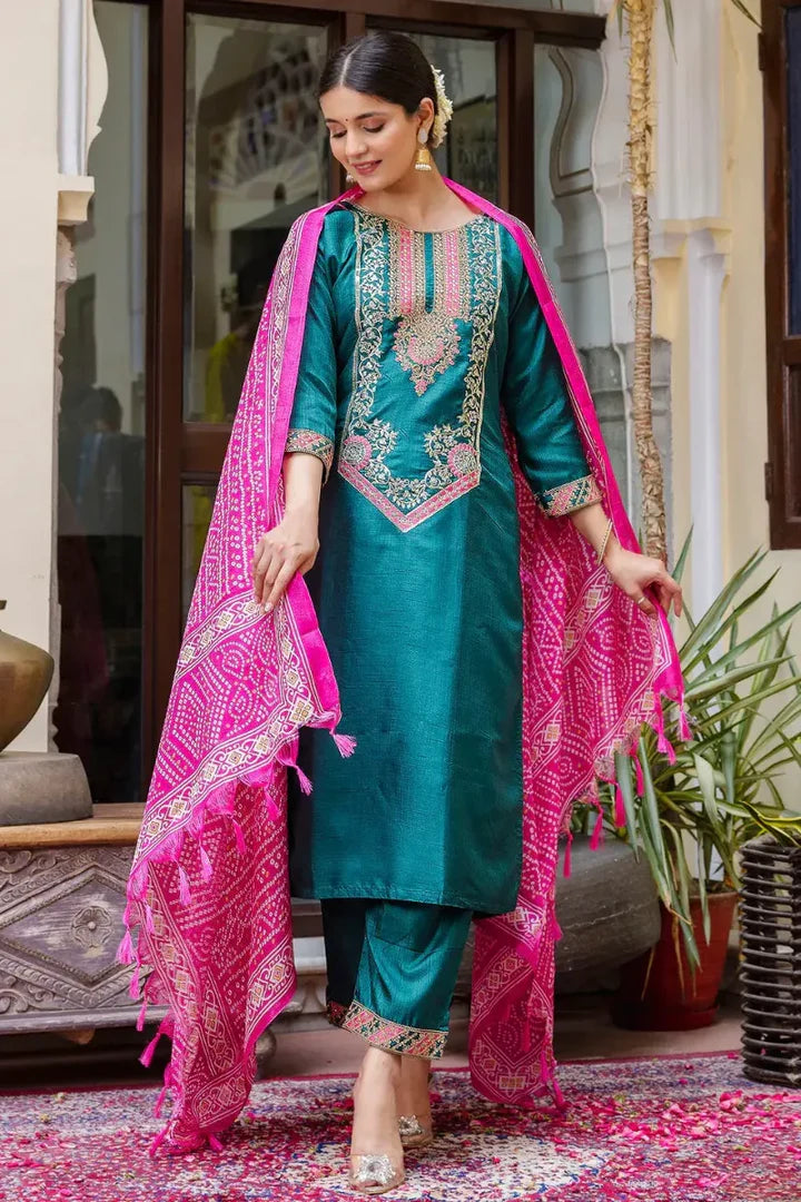 Embroidered Silk Blend Kurta Set