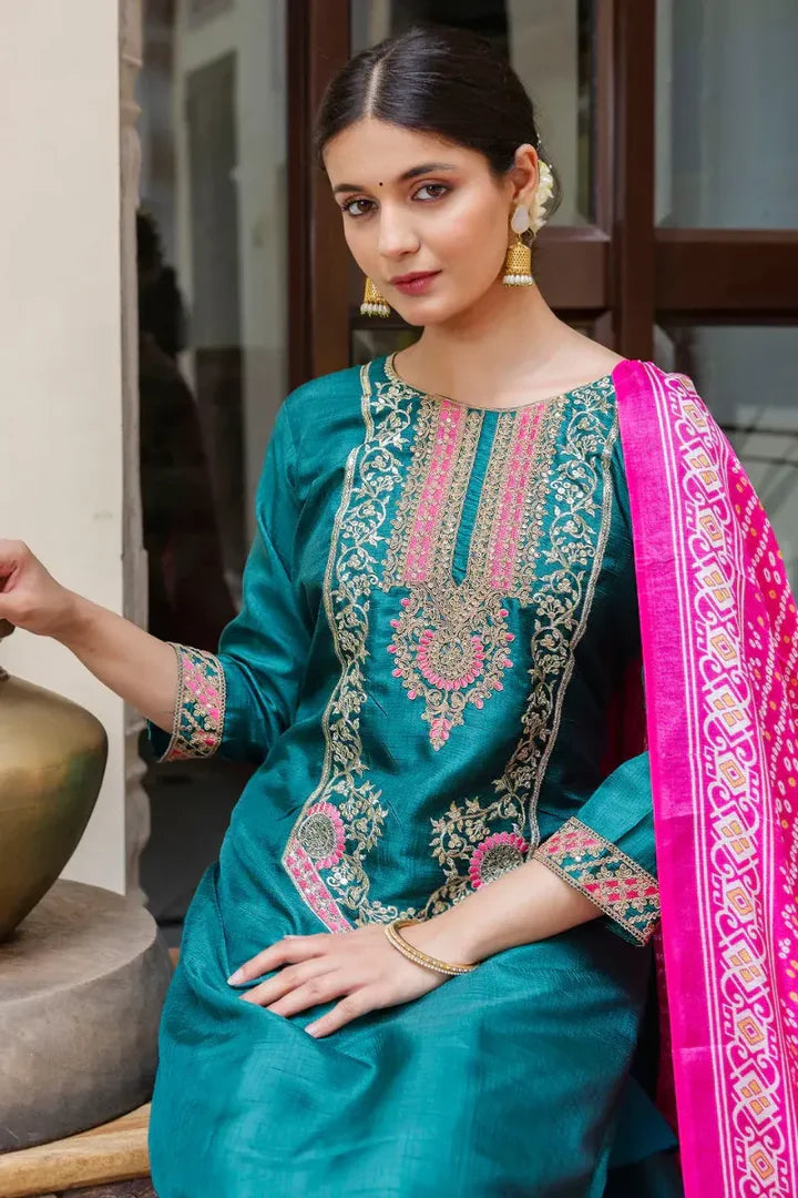 Embroidered Silk Blend Kurta Set