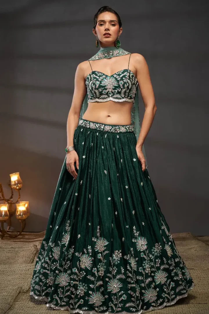 Green Embroidered Lehenga Set