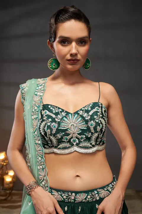 Green Embroidered Lehenga Set