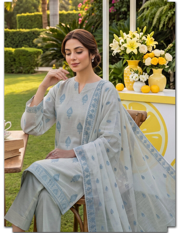 Ice Blue Embroidered