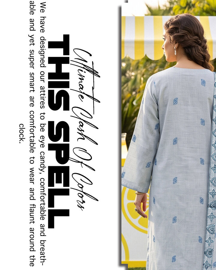 Ice Blue Embroidered