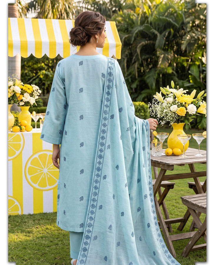 Sky Blue Printed Suit