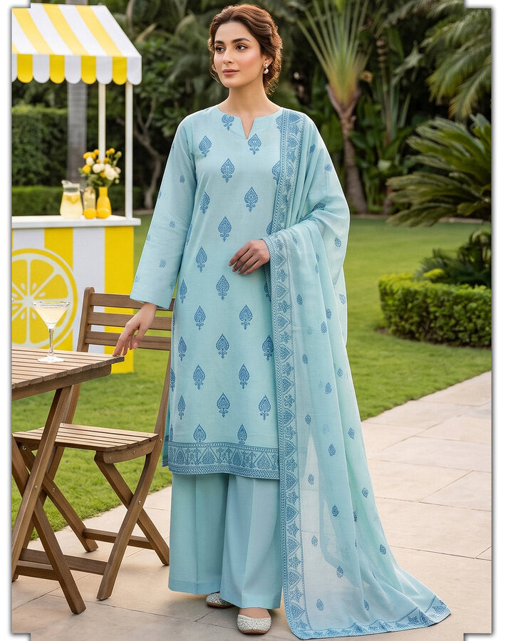 Sky Blue Printed Suit