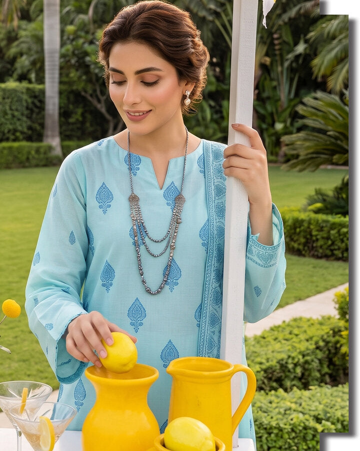 Sky Blue Printed Suit